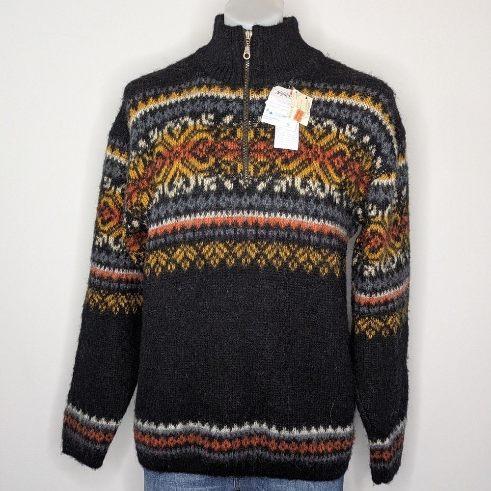 NWT Freyja Black Orange 1/3 Zip Wool Turtleneck Sweater L